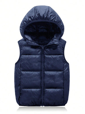 SHEIN Jeune garçon décontracté plus épais à capuche zippé rembourré gilet manteau