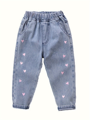 Schattige Hart Geborduurde Meisjes Denim Jeans