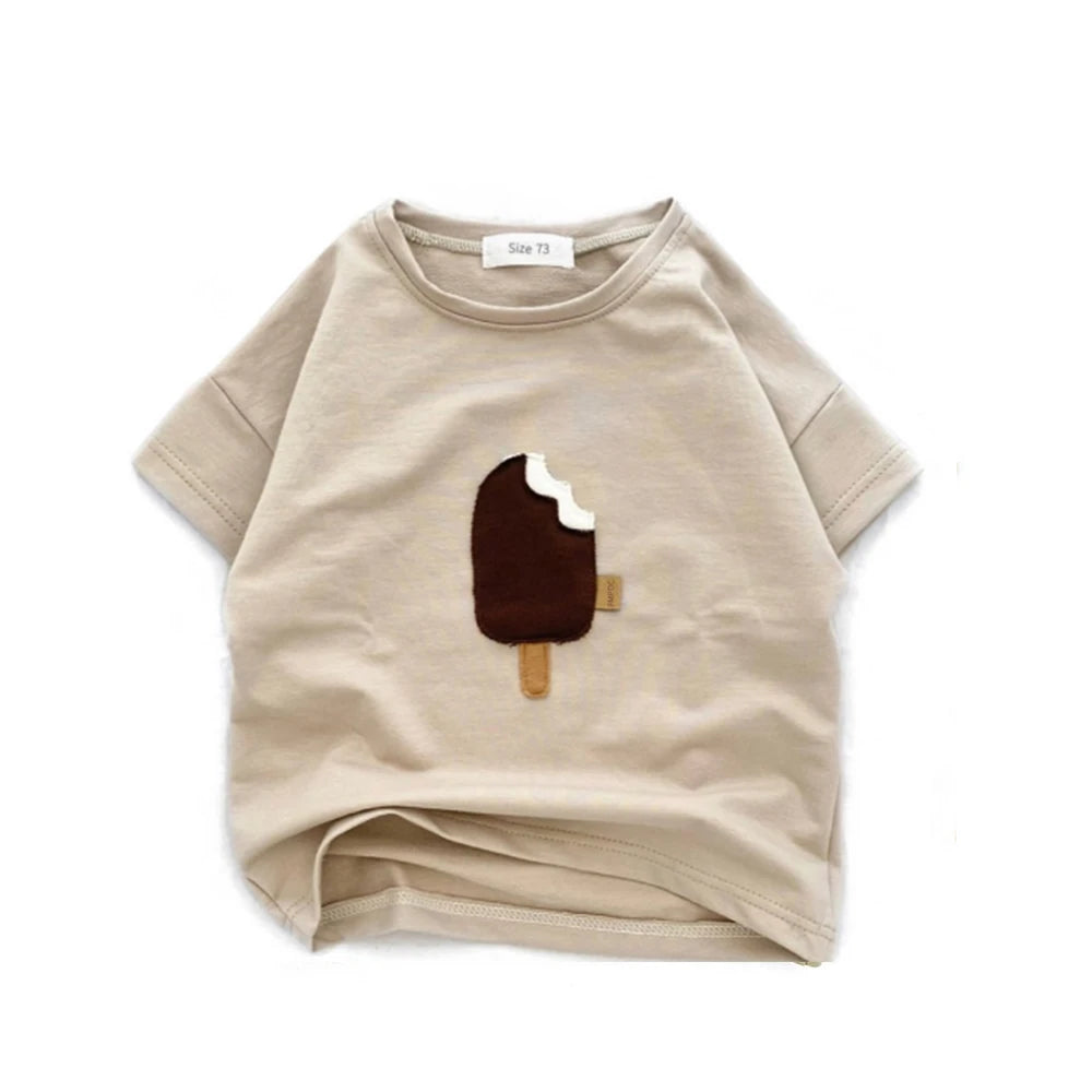 Toddler Child Baby Boys Girls Clothes Summer Cotton T-Shirt Short Sleeve Baby Top Cartoon Ice Cream Print T-Shirt Kids 